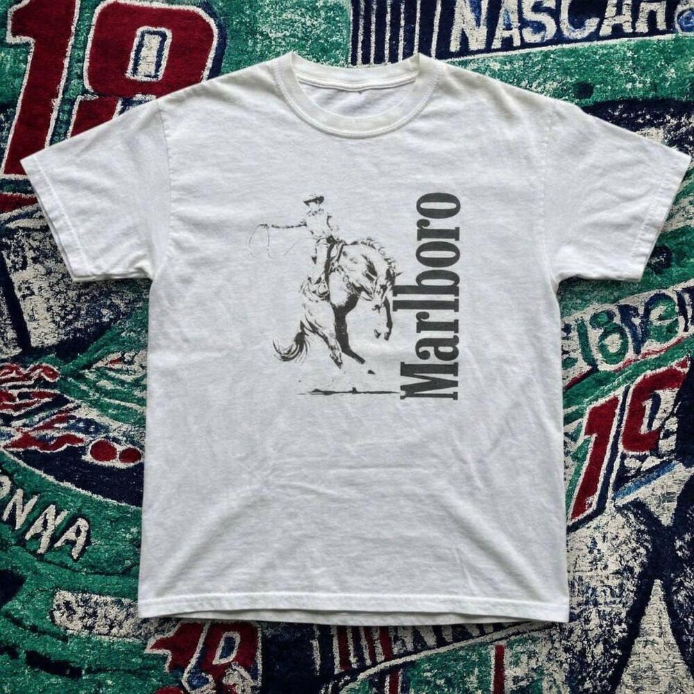 Y2K Grunge Marlboro Cowboy Graphic Tee White Unisex.